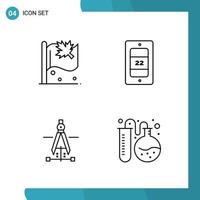 Vector Pack of 4 Outline Symbols Line Style Icon Set on White Background for Web and Mobile