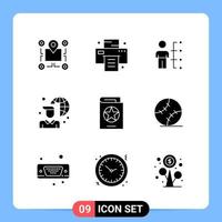 9 Solid Black Icon Pack Glyph Symbols for Mobile Apps isolated on white background 9 Icons Set vector