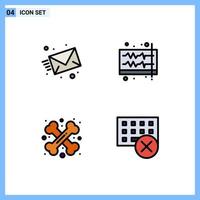 Group of 4 Filledline Flat Colors Signs and Symbols for email bone web sound crossed Editable Vector Design Elements