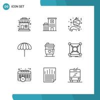 Pack of 9 Modern Outlines Signs and Symbols for Web Print Media such as love glass christmas wet umbrella Editable Vector Design Elements