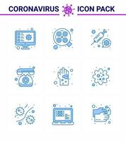 nuevo coronavirus 2019ncov 9 paquete de iconos azules teléfono bacteriano asistencia médica quirúrgica vacuna coronavirus viral 2019nov enfermedad vector elementos de diseño