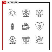 9 General Icons for website design print and mobile apps 9 Outline Symbols Signs Isolated on White Background 9 Icon Pack vector