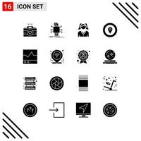 16 User Interface Solid Glyph Pack of modern Signs and Symbols of devices prize processing award woman Editable Vector Design Elements