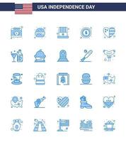 conjunto de 25 iconos del día de los ee.uu. símbolos americanos signos del día de la independencia para la bandera tapa del corazón signo dinero editable elementos de diseño del vector del día de los ee.uu.