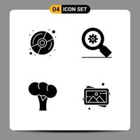 Pictogram Set of 4 Simple Solid Glyphs of disk organic research setting art Editable Vector Design Elements