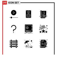 9 General Icons for website design print and mobile apps 9 Glyph Symbols Signs Isolated on White Background 9 Icon Pack vector