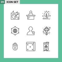 Pictogram Set of 9 Simple Outlines of cross interface plant basic connection Editable Vector Design Elements