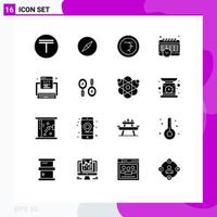 Modern Set of 16 Solid Glyphs and symbols such as research program finance development time Editable Vector Design Elements