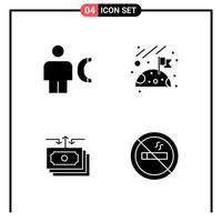 Set of 4 Solid Style Icons for web and mobile Glyph Symbols for print Solid Icon Signs Isolated on White Background 4 Icon Set vector