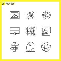 9 Icon Set Simple Line Symbols Outline Sign on White Background for Website Design Mobile Applications and Print Media vector