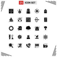 Pictogram Set of 25 Simple Solid Glyphs of bag globe sponsor global helmet Editable Vector Design Elements