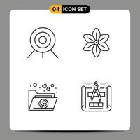 Line Pack of 4 Universal Symbols of archery folder flower spring engineering design Editable Vector Design Elements