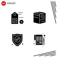 Collection of 4 Vector Icons in solid style Pixle Perfect Glyph Symbols for Web and Mobile Solid Icon Signs on White Background 4 Icons