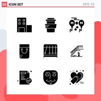 Collection of 9 Vector Icons in solid style Modern Glyph Symbols for Web and Mobile Solid Icon Sign Isolated on White Background 9 Icons