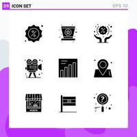 9 Thematic Vector Solid Glyphs and Editable Symbols of analytics arts discount art video Editable Vector Design Elements