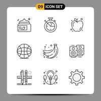 Paquete de 9 iconos negros símbolos de contorno signos para diseños receptivos sobre fondo blanco 9 conjunto de iconos vector