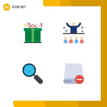 Set of 4 Modern UI Icons Symbols Signs for present globe shopping lecture search Editable Vector Design Elements