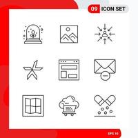 conjunto creativo de 9 iconos de contorno universal aislado sobre fondo blanco vector