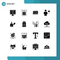 Set of 16 Modern UI Icons Symbols Signs for fire protect novel human avatar Editable Vector Design Elements