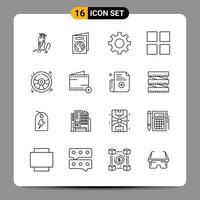 16 Black Icon Pack Outline Symbols Signs for Responsive designs on white background 16 Icons Set vector