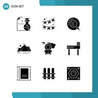 Set of 9 Modern UI Icons Symbols Signs for retro mountain fitness landscape nature Editable Vector Design Elements