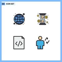 Universal Icon Symbols Group of 4 Modern Filledline Flat Colors of globe document web loading avatar Editable Vector Design Elements