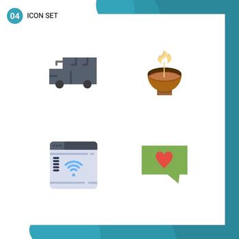 Pictogram Set of 4 Simple Flat Icons of bus lamp vehicles deepavali internet Editable Vector Design Elements