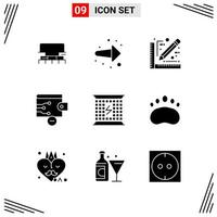 9 Icons Solid Style Grid Based Creative Glyph Symbols for Website Design Simple Solid Icon Signs Isolated on White Background 9 Icon Set vector