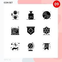 9 User Interface Solid Glyph Pack of modern Signs and Symbols of notification email bottle computer player Editable Vector Design Elements