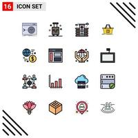 Universal Icon Symbols Group of 16 Modern Flat Color Filled Lines of currency basket summer add to cart hospital Editable Creative Vector Design Elements