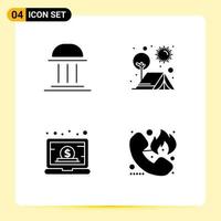 4 User Interface Solid Glyph Pack of modern Signs and Symbols of architecture sun column camping dollar Editable Vector Design Elements