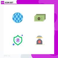 Pack of 4 Modern Flat Icons Signs and Symbols for Web Print Media such as globe cancer dollar arrow scale Editable Vector Design Elements