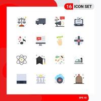 16 User Interface Flat Color Pack of modern Signs and Symbols of music computer audio laptop report Editable Pack of Creative Vector Design Elements