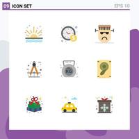 Modern Set of 9 Flat Colors and symbols such as dumbbell measure evil compass architect Editable Vector Design Elements