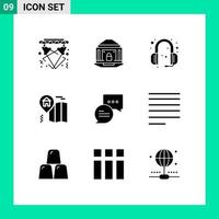 Group of 9 Solid Glyphs Signs and Symbols for chat location lock home support Editable Vector Design Elements