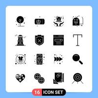 16 Solid Black Icon Pack Glyph Symbols for Mobile Apps isolated on white background 16 Icons Set vector