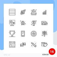 Set of 16 Vector Outlines on Grid for marketing business birthday analytics eid Editable Vector Design Elements