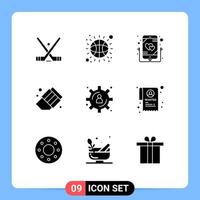 Set of 9 Vector Solid Glyphs on Grid for data management big data development listen erase back to school Editable Vector Design Elements