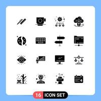 Modern Set of 16 Solid Glyphs Pictograph of data connected cup cloud settings Editable Vector Design Elements