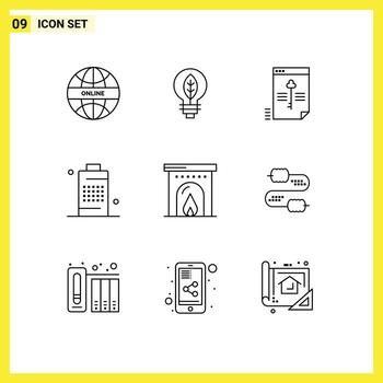 Stock Vector Icon Pack of 9 Line Signs and Symbols for power energy file cell data Editable Vector Design Elements
