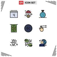 Mobile Interface Filledline Flat Color Set of 9 Pictograms of circle arrows stopwatch money atm Editable Vector Design Elements