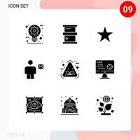 Mobile Interface Solid Glyph Set of 9 Pictograms of eco human hazardous envelope avatar Editable Vector Design Elements