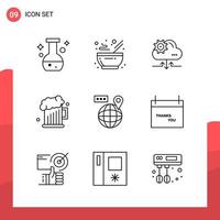 Pack of 9 Universal Outline Icons for Print Media on White Background vector