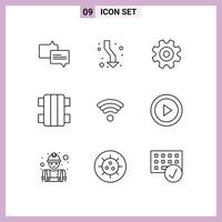 Stock Vector Icon Pack of 9 Line Signs and Symbols for wifi sport cogs skateboard fun Editable Vector Design Elements