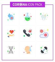 el icono de color plano del coronavirus 9 establecido sobre el tema de la epidemia de la corona contiene iconos como la investigación de la vida de llamadas, la salud, el coronavirus viral 2019nov, los elementos de diseño del vector de la enfermedad