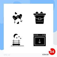 Modern Pack of 4 Icons Solid Glyph Symbols isolated on White Backgound for Website designing vector