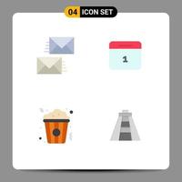 4 concepto de icono plano para sitios web, móviles y aplicaciones, comunicación, palomitas de maíz, fecha de correo electrónico, refrigerio, elementos de diseño vectorial editables vector