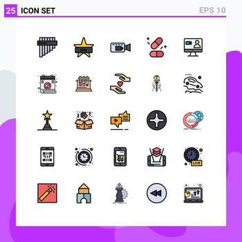 Filled line Flat Color Pack of 25 Universal Symbols of computer search camera job tablets Editable Vector Design Elements