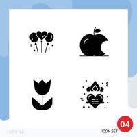 4 Thematic Vector Solid Glyphs and Editable Symbols of bloone macro heart intellect crown Editable Vector Design Elements