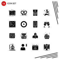 Collection of 16 Vector Icons in solid style Pixle Perfect Glyph Symbols for Web and Mobile Solid Icon Signs on White Background 16 Icons